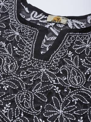 Hand Embroidered Black Georgette Lucknowi Chikankari Trendy Women Short Kurti 5