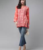 Hand Embroidered Rust Georgette Lucknowi Chikankari Trendy Women Short Kurti
