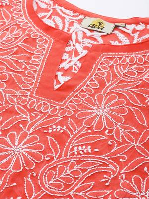 Hand Embroidered Rust Georgette Lucknowi Chikankari Trendy Women Short Kurti 5