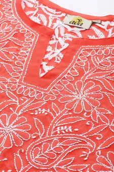 Hand Embroidered Rust Georgette Lucknowi Chikankari Trendy Women Short Kurti