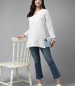 Hand Embroidered White Georgette Lucknowi Chikankari Women Short Kurti