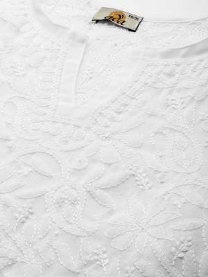 Hand Embroidered White Georgette Lucknowi Chikankari Women Short Kurti 5