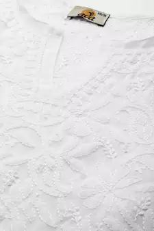 Hand Embroidered White Georgette Lucknowi Chikankari Women Short Kurti