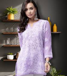Hand Embroidered Mauve Georgette Lucknowi Chikankari Women Short Kurti