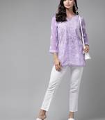 Hand Embroidered Mauve Georgette Lucknowi Chikankari Women Short Kurti