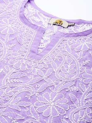 Hand Embroidered Mauve Georgette Lucknowi Chikankari Women Short Kurti 5