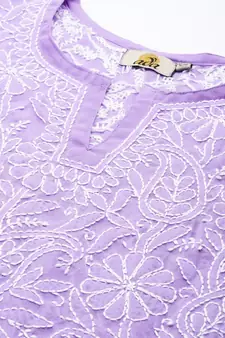 Hand Embroidered Mauve Georgette Lucknowi Chikankari Women Short Kurti
