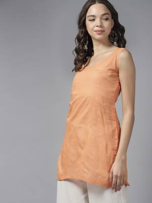 Hand Embroidered Rust Georgette Lucknowi Chikankari Women Short Kurti With Slip 4