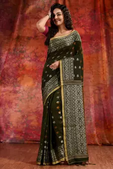 Bottol Green Cotton soft saree with woven design