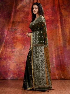 Bottol Green Cotton soft saree with woven design 3