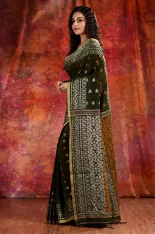 Bottol Green Cotton soft saree with woven design