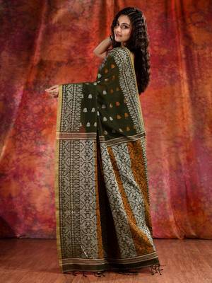 Bottol Green Cotton soft saree with woven design 4