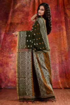 Bottol Green Cotton soft saree with woven design