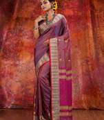 Magenta Blended Tusser soft handwoven duel tone saree with geometric design in pallu