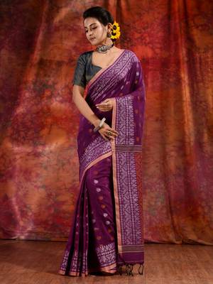 Purple Cotton soft  saree with woven design 1