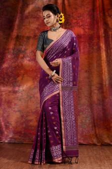 Purple Cotton soft  saree with woven design