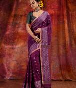 Purple Cotton soft  saree with woven design