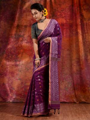 Purple Cotton soft  saree with woven design 2