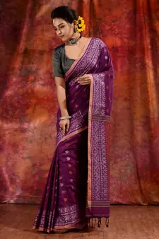 Purple Cotton soft  saree with woven design