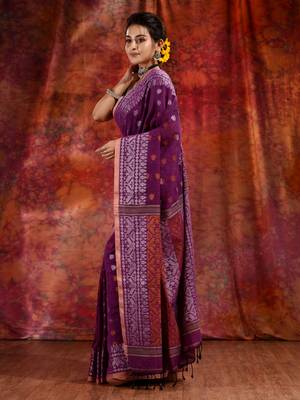 Purple Cotton soft  saree with woven design 3