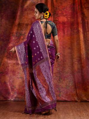 Purple Cotton soft  saree with woven design 4
