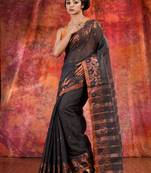 Grey Blended Cotton handwoven saree with zari border