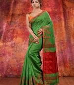Green Blended Cotton handwoven saree with texture design