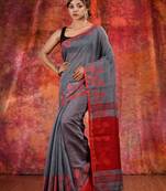 Grey Blended Cotton handwoven saree with texture design
