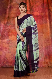 Green Cotton soft handwoven tie dye saree