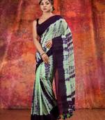 Green Cotton soft handwoven tie dye saree