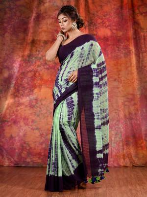 Green Cotton soft handwoven tie dye saree 2
