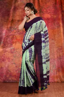 Green Cotton soft handwoven tie dye saree