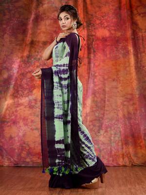 Green Cotton soft handwoven tie dye saree 3