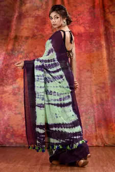 Green Cotton soft handwoven tie dye saree