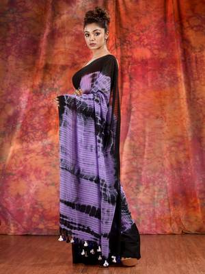 Violet Cotton soft handwoven tie dye saree 4