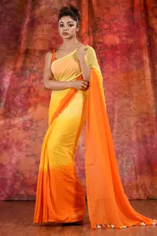 Yellow Cotton soft handwoven saree with texture design