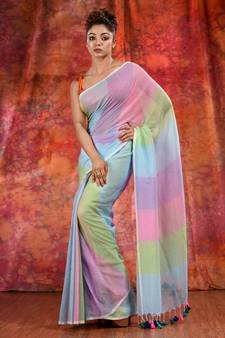 Multicolor Cotton handwoven soft saree