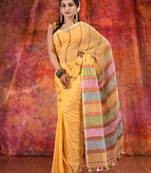 Yellow Cotton Khesh soft handwoven saree