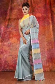 Light Green Cotton Khesh soft handwoven saree