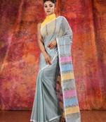Light Green Cotton Khesh soft handwoven saree