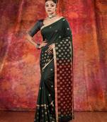 Green Cotton handwoven soft saree with floral border