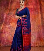 Blue Blended Cotton handwoven saree with texture design