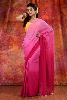 Pink Cotton soft handwoven saree with texture design