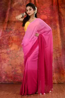 Pink Cotton soft handwoven saree with texture design