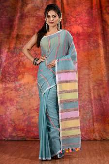 Green Cotton Khesh soft handwoven saree