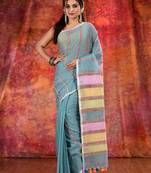 Green Cotton Khesh soft handwoven saree