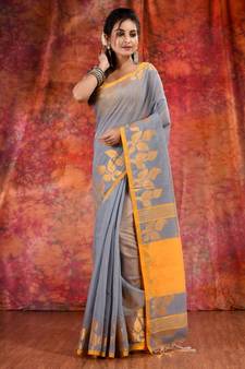 Grey Blended Cotton handwoven saree with texture design
