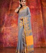 Grey Blended Cotton handwoven saree with texture design