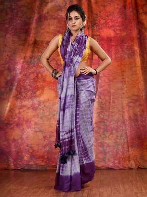 Violet Cotton soft handwoven tie dye saree 1