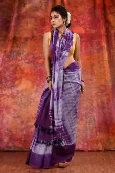 Violet Cotton soft handwoven tie dye saree